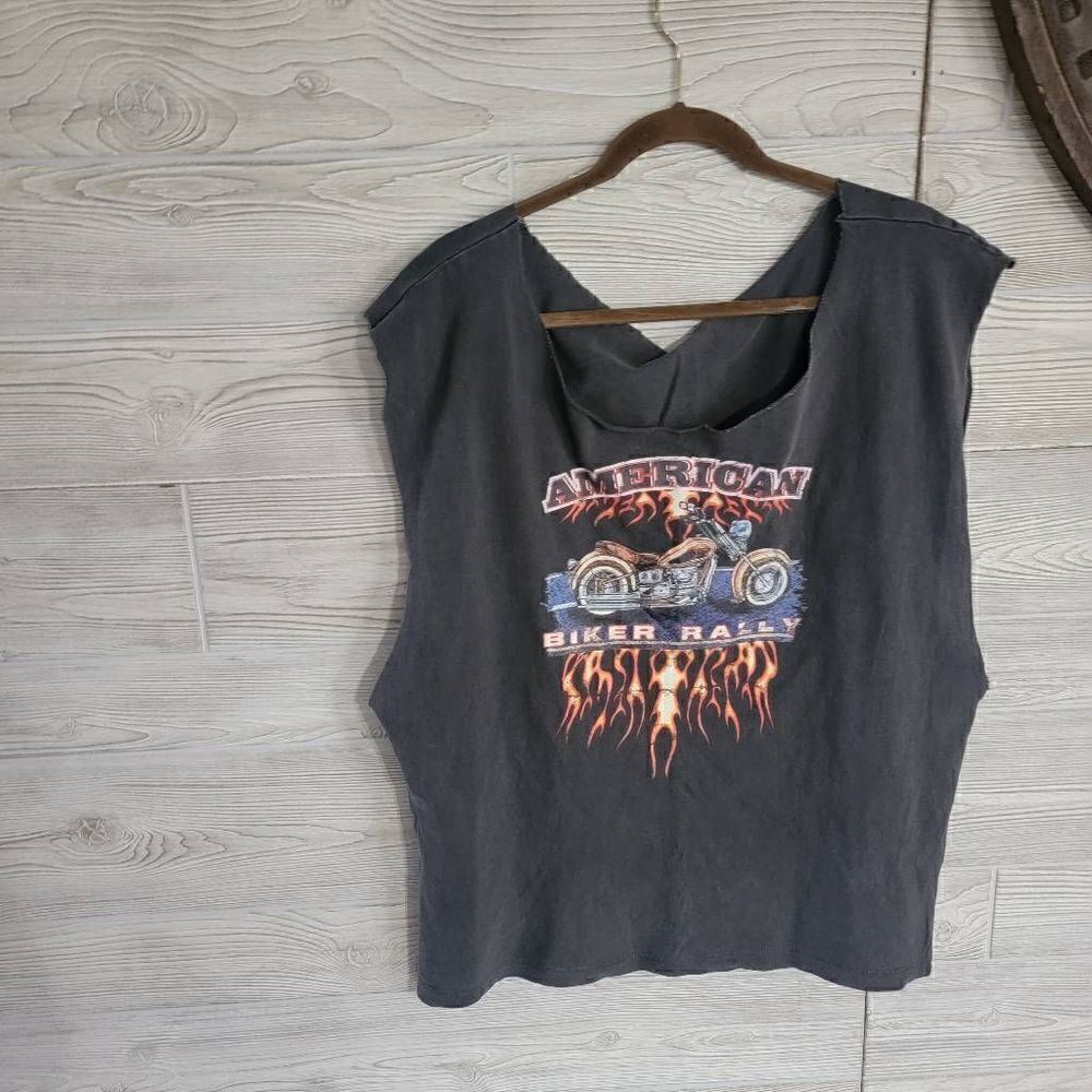 American Biker Rally Cut Off Tank Distressed Custom SZ XL? Womens Crop Muscle Sh